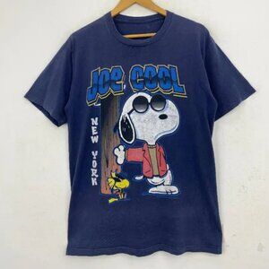 Vintage Joe Cool Snoopy New York Graphic Tee - Navy Blue Cartoon Character T-Shi